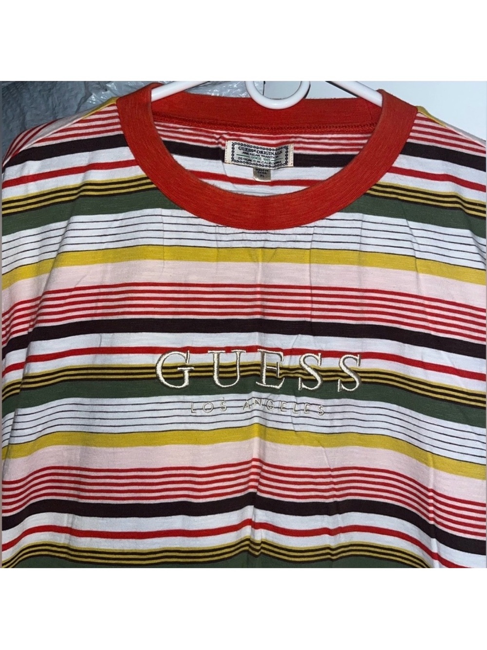 Guess Originals Retro Short Sleeve T Shirt With Horizontal Stripes Men’s Size XL - Picture 2 of 7